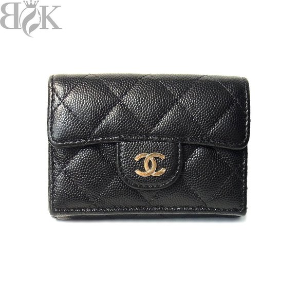 Chanel Caviar Skin Trifold Wallet Flap Compact Black - Picture 1 of 6